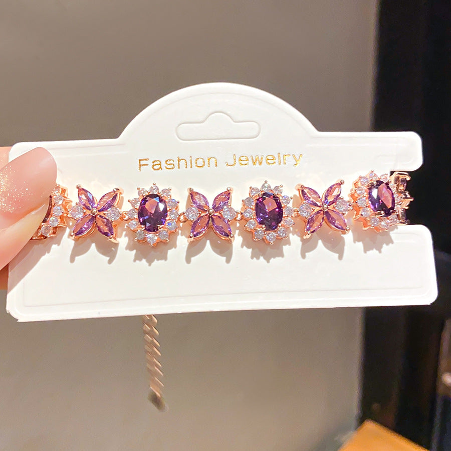 Women's Zircon Oval Flower Unique Design Simple Fashion Exquisite Light Luxury Bracelet