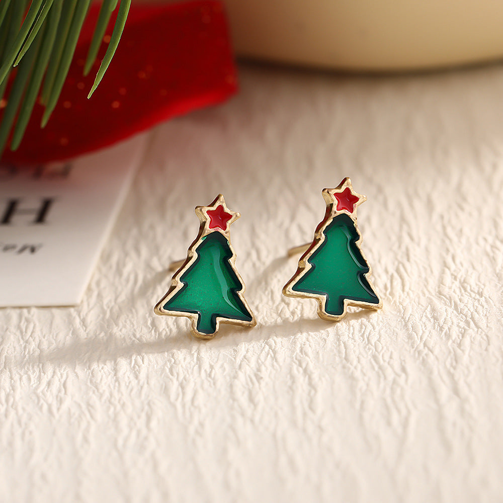 Fashion Elk Tree Snowflake Rhinestone Personalized Stud Earrings