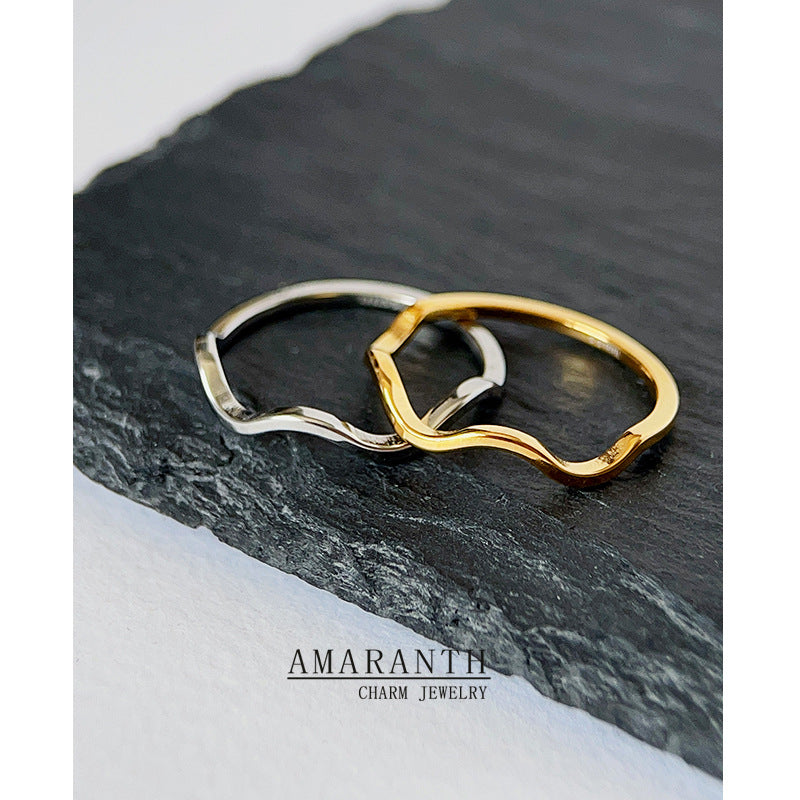 Simple Wave Curve Twin Fine Gold Little Finger Knuckle Titanium Bracelets