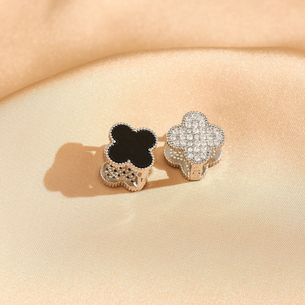 Zircon Double-sided Clover Clip Retro Minority Design Sense Light Luxury Ear Buckle
