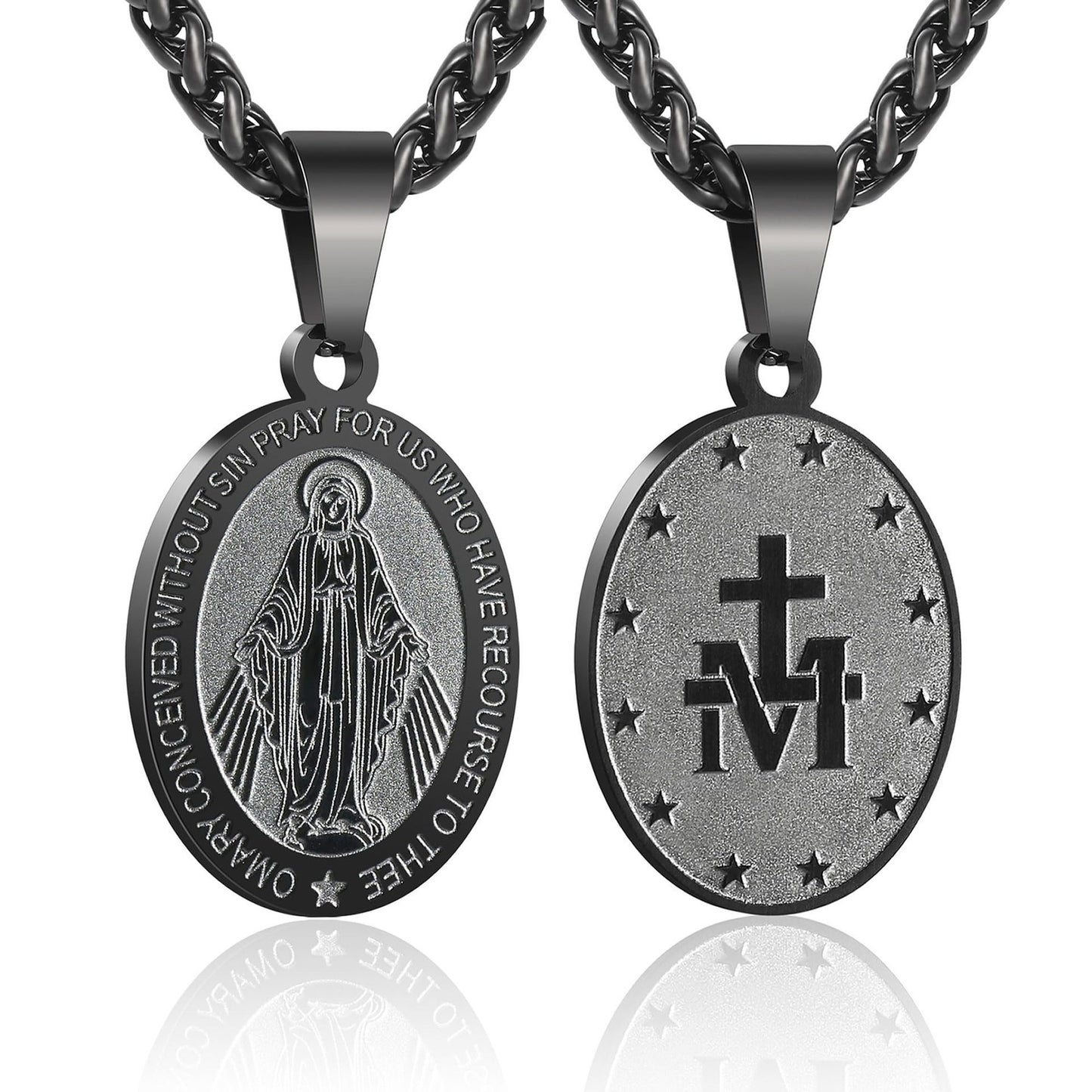Women's & Men's Double-sided Portrait Medal Cross Stainless Steel Necklaces