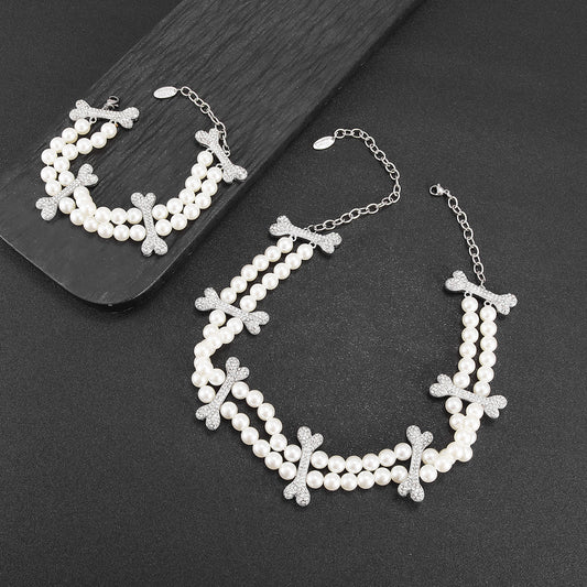 Pearl Full Diamond Bone Female Saturn Necklaces