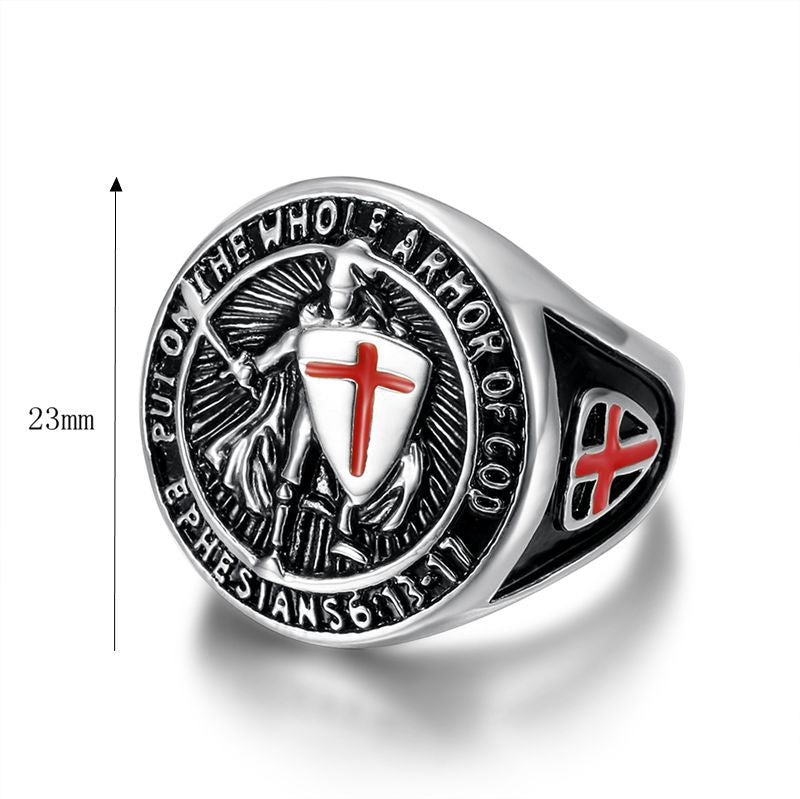 Men's Steel Gold-plated Vintage Templar Red Cross Rings