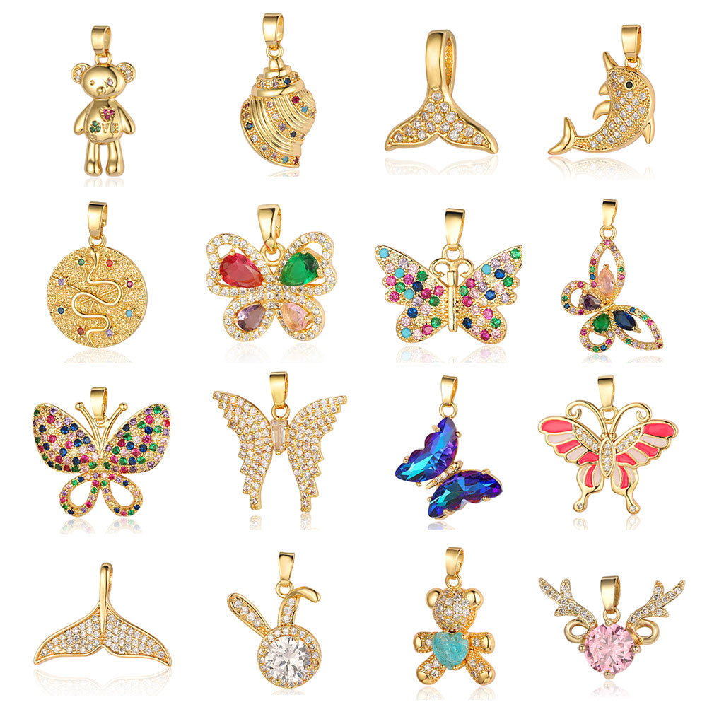 Dolphin Goldfish Copper Zircon Butterfly Rabbit Ear Pendants