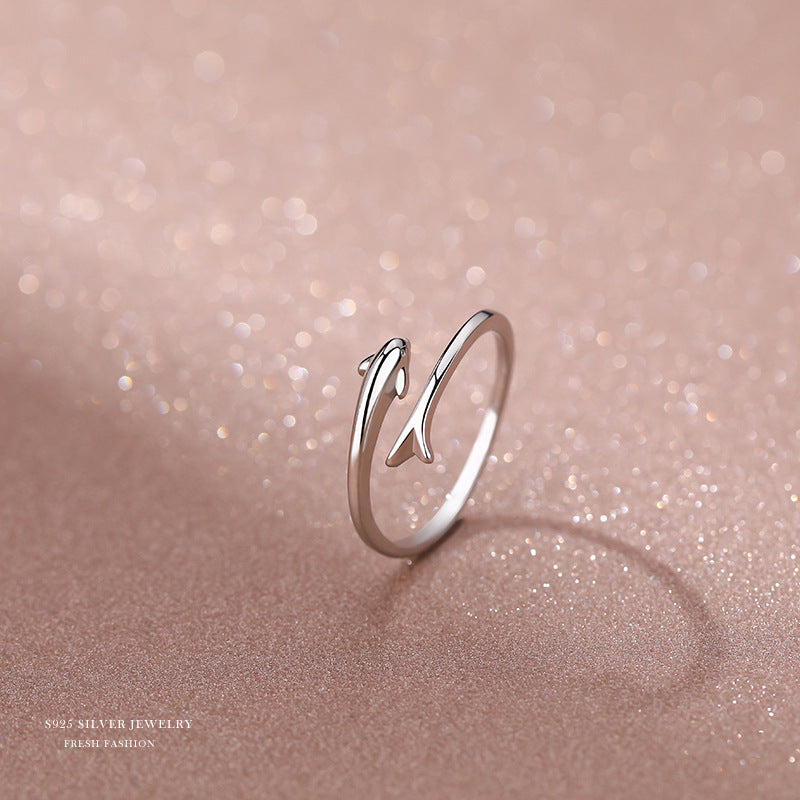 Women's Sier Dolphin Open Korean Cute Creative Rings