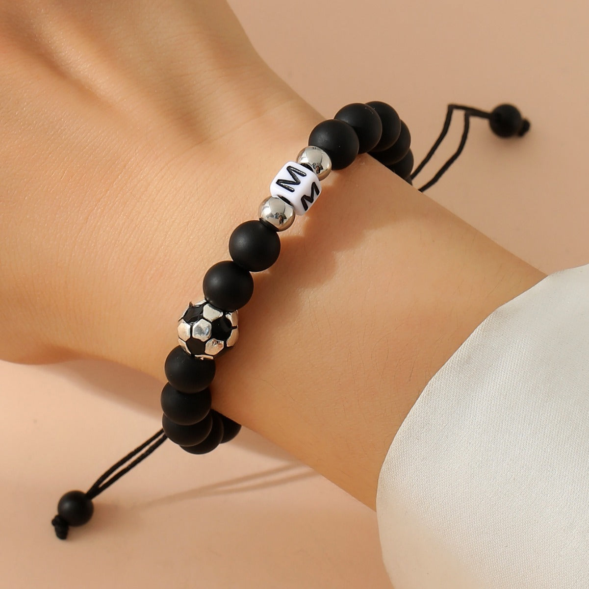 Women's & Men's Black Frosted Football Letters Adjustable For Bracelet