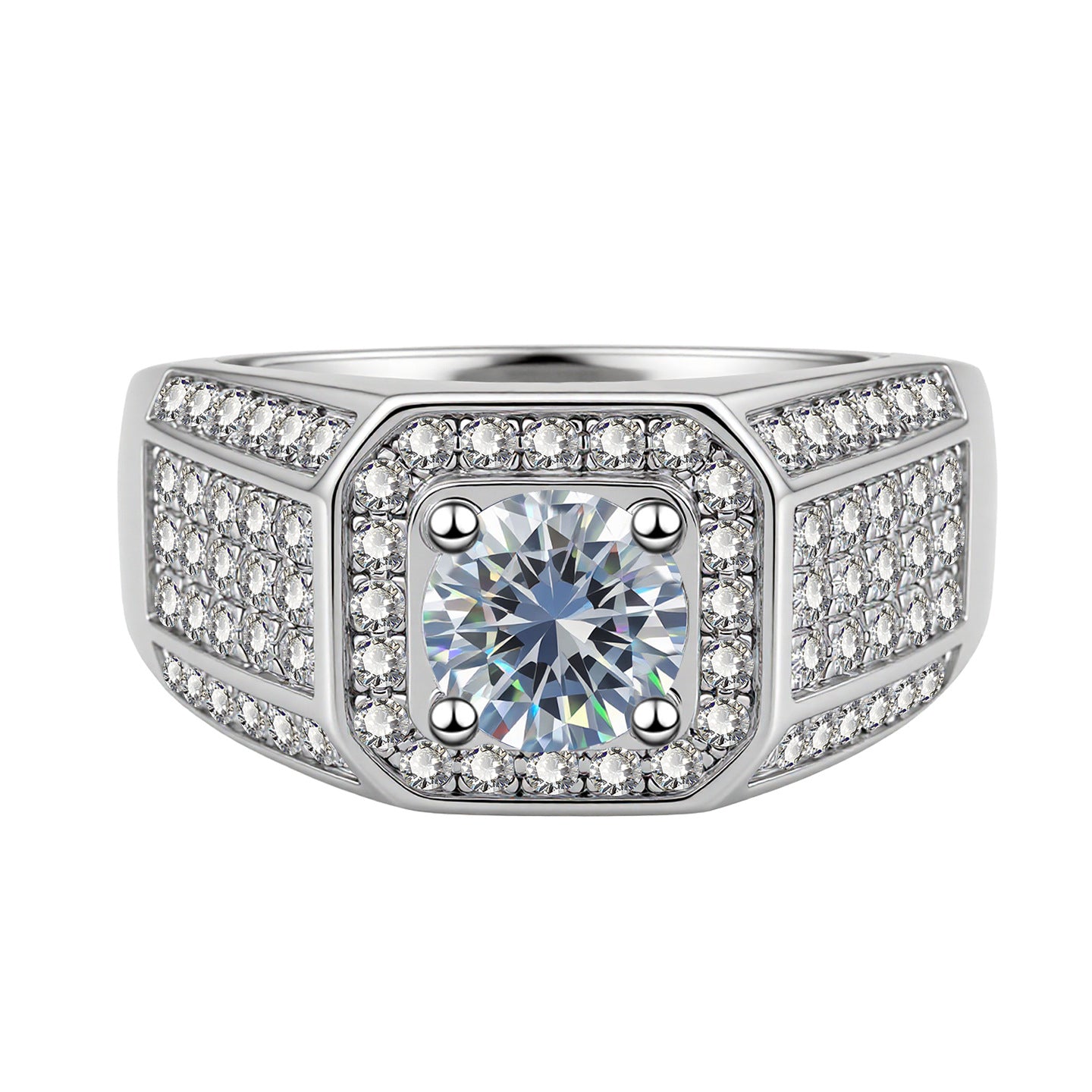 Men's Moissanite Personality Plated Sterling Sier Platinum Ring