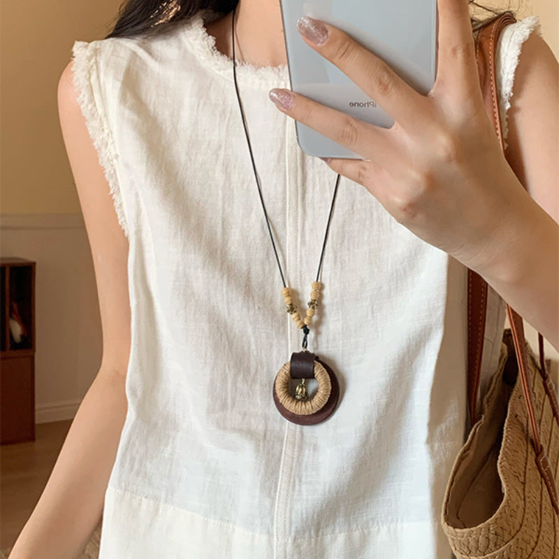 Women's Zen Woven Wooden Long Retro Bohemian Ethnic Style Sweater Necklaces
