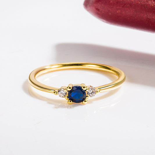 Small Blue Diamond Gold Light Simple Rings