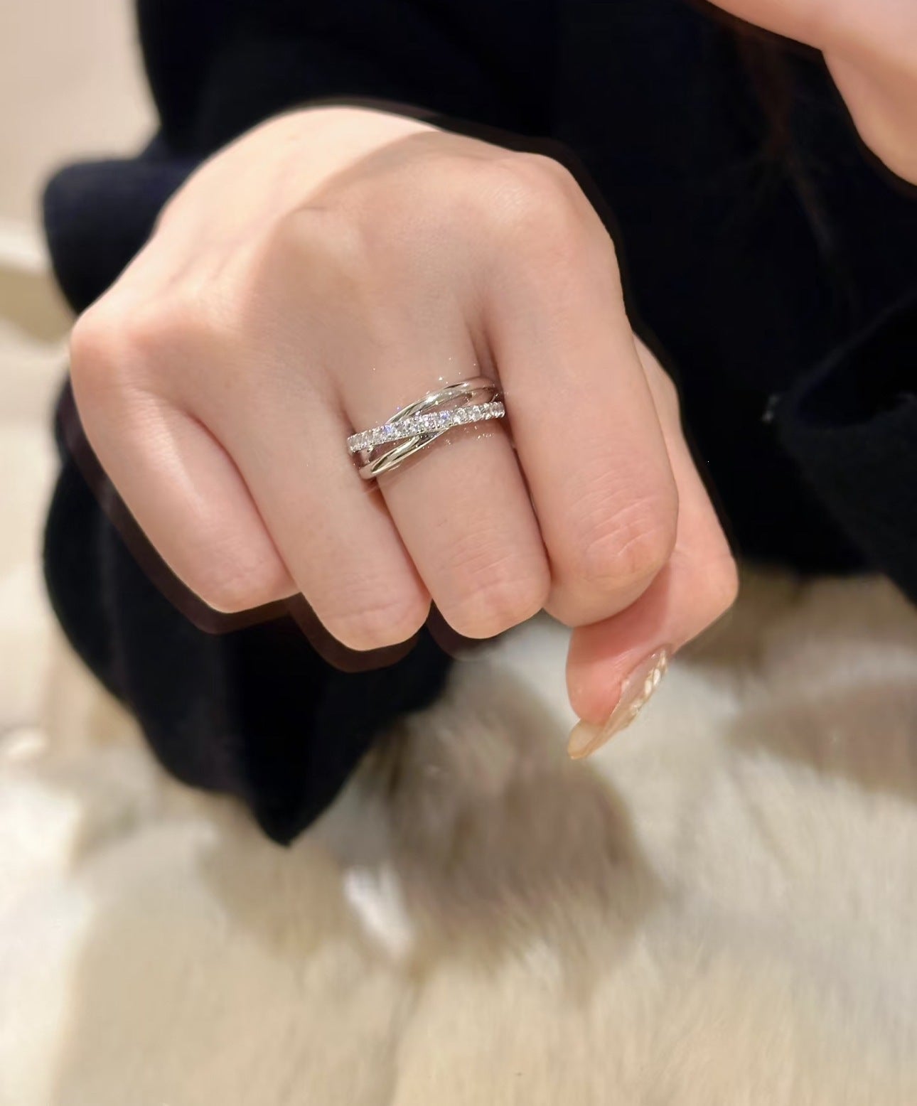 Inlaid Row Diamond Female Niche Design Fashion Personality Temperament Rings