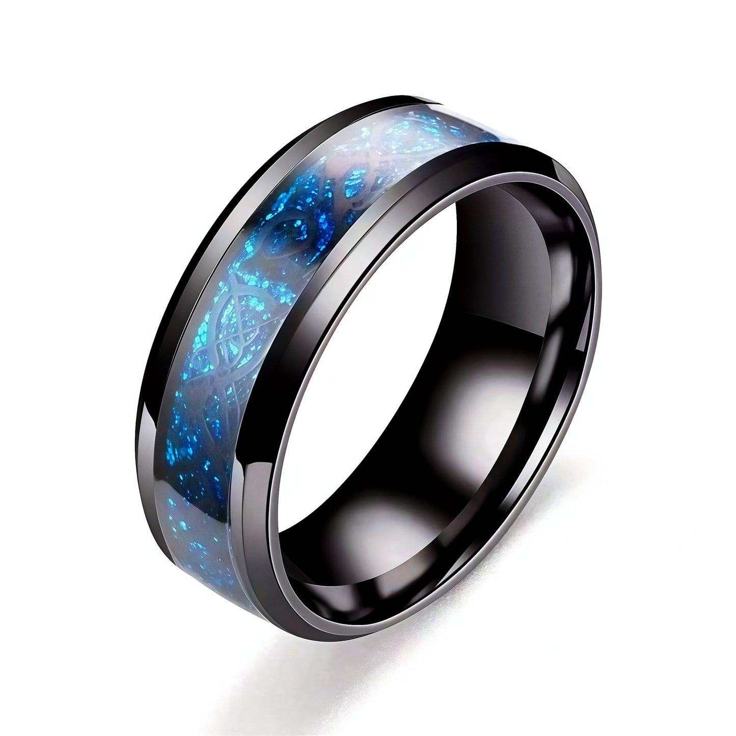 Men's Steel Meteorite Inlaid Gold Foil Light Luxury Fashion Ring