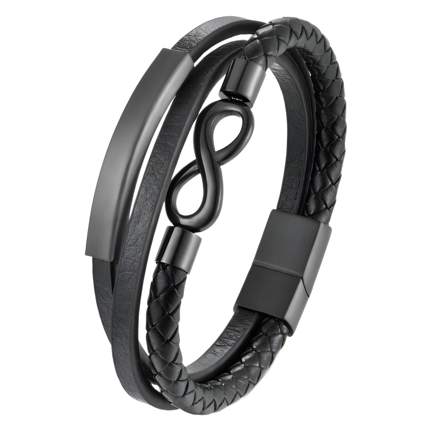 Personality Infinite Symbol Hand-woven Leather Stainless Bracelet