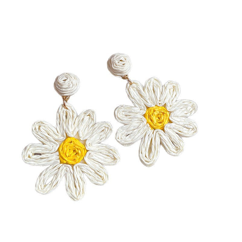 Needle Raffia Fabric White Flower Light Luxury Rings