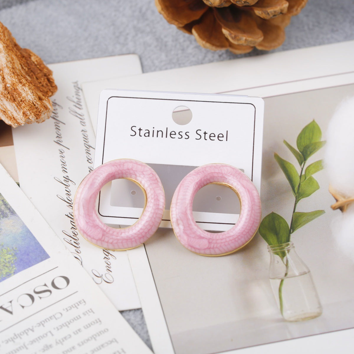 Alloy Drop Oil Beautiful Circle Ear Stud Earrings