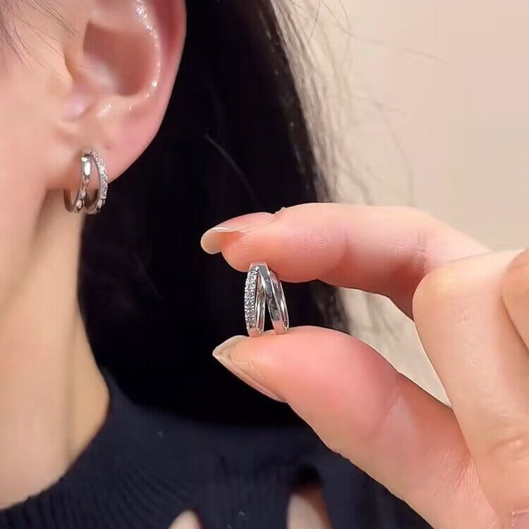 Women's Sier Full Diamond Clip Classic Circle Simple Affordable Luxury Ear Buckle