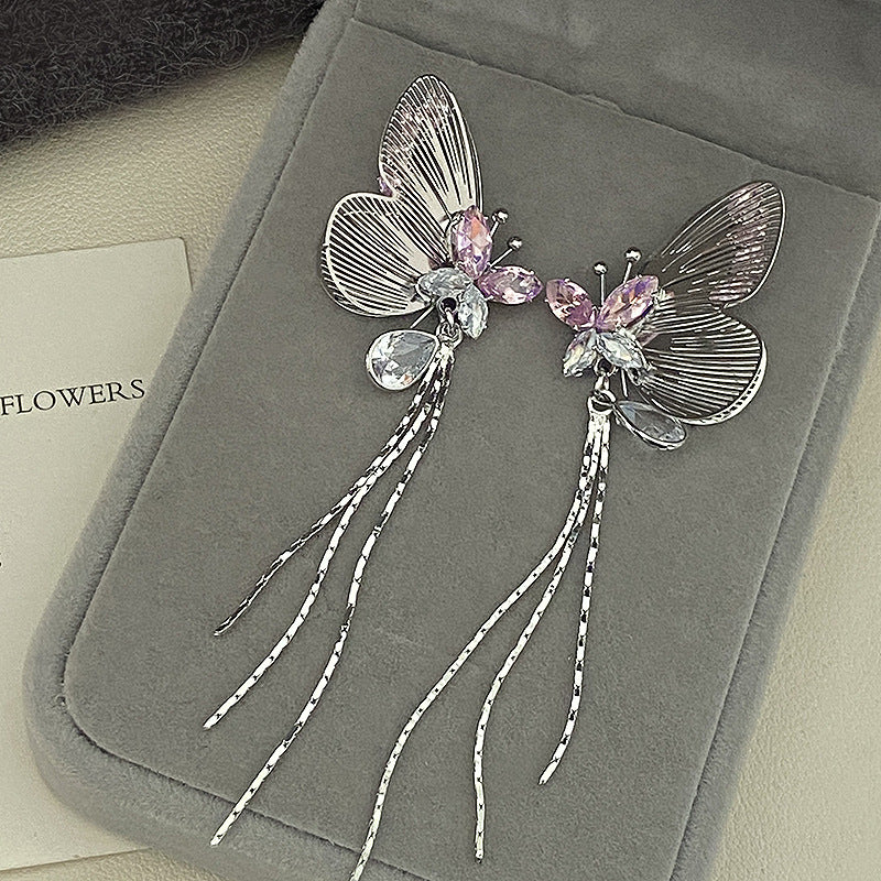 French Retro Hollow Tassel Light Luxury Luminous Sense Three-dimensional Wings Earrings