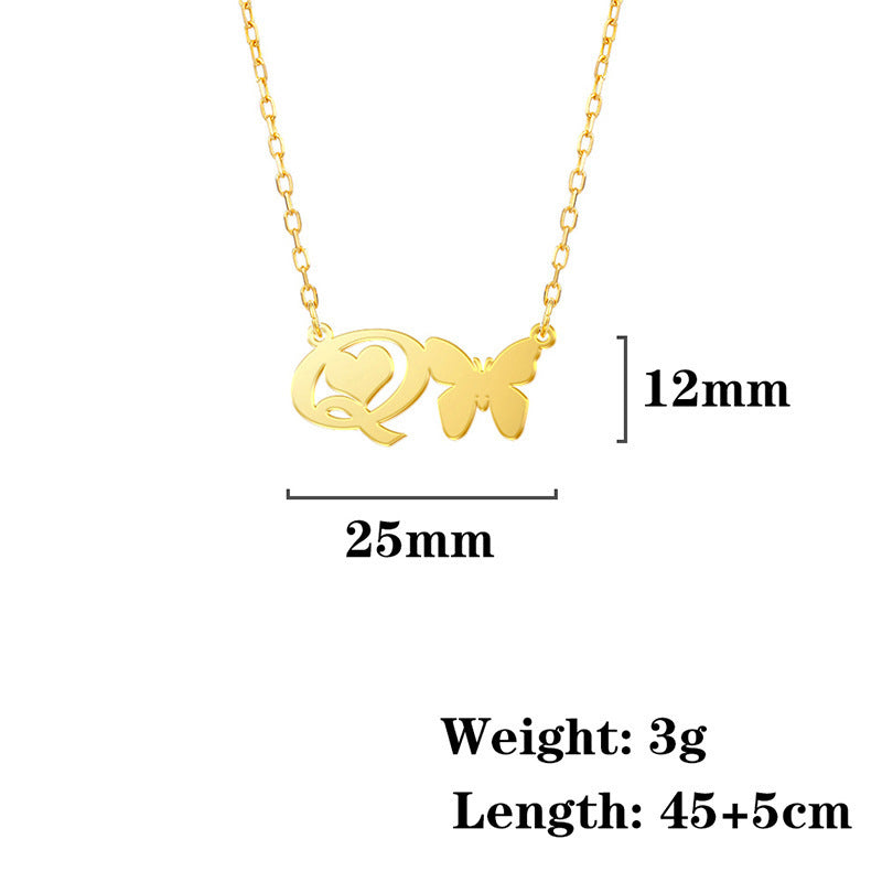 Stainless Steel Butterfly Love Letter High-grade Clavicle Pendants