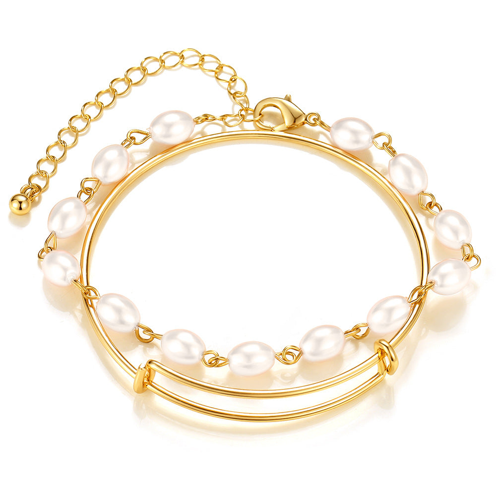French Entry Lux Irregular Pearl Alloy Simple Bracelet