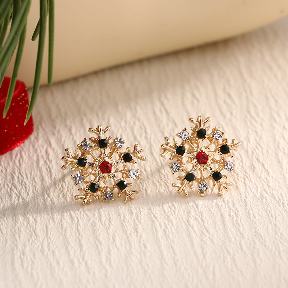 Fashion Elk Tree Snowflake Rhinestone Personalized Stud Earrings