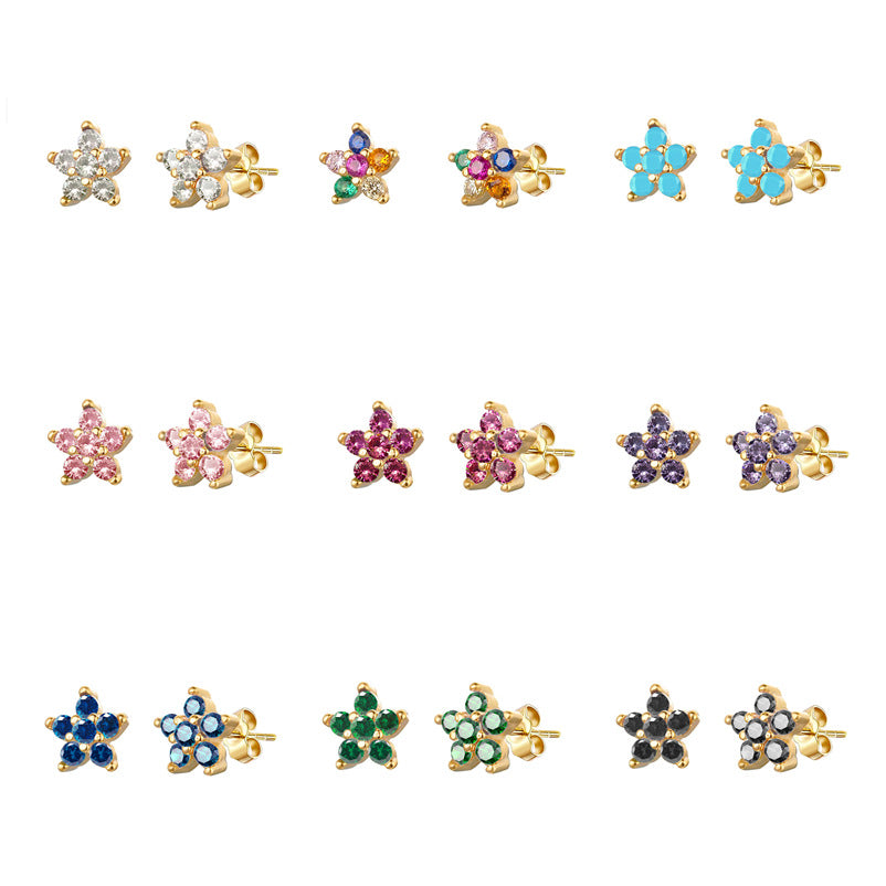 Sier Needle Color Flower Diamond Petite Female Creative Fashion Simple Rings