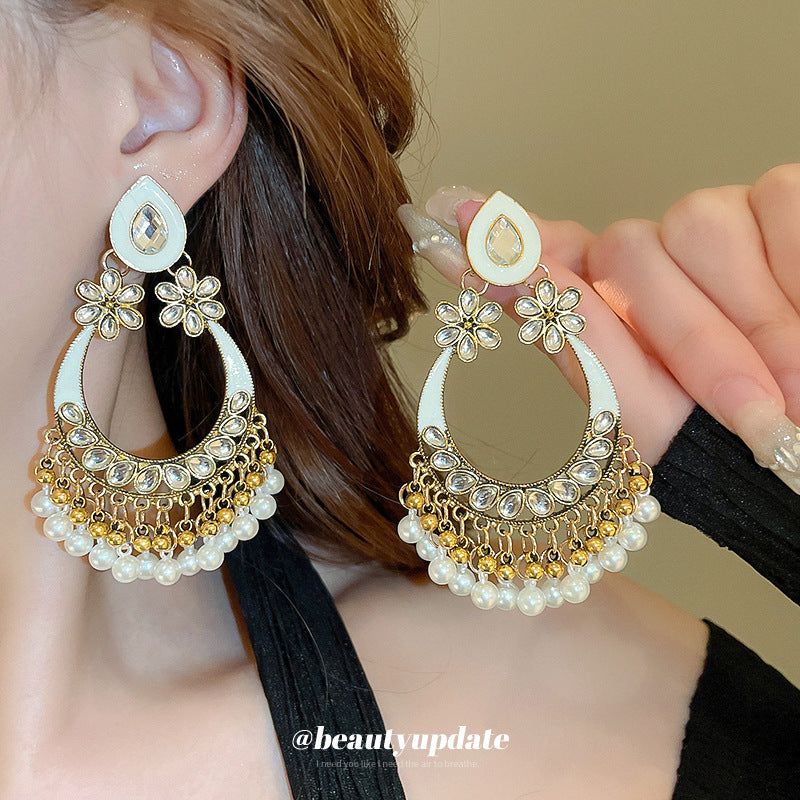 Tassel Pearl Female Niche Retro Design Light Earrings