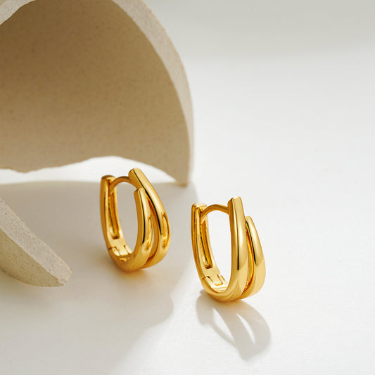 Steel Glossy Simple U-shaped Gold Sier Two-tone Earrings