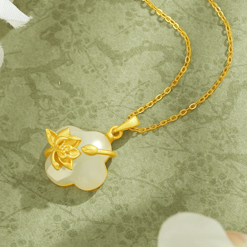Women's Good Thing Lotus Peace Buckle Simple High-grade Imitation Chalcedony Clavicle Pendants