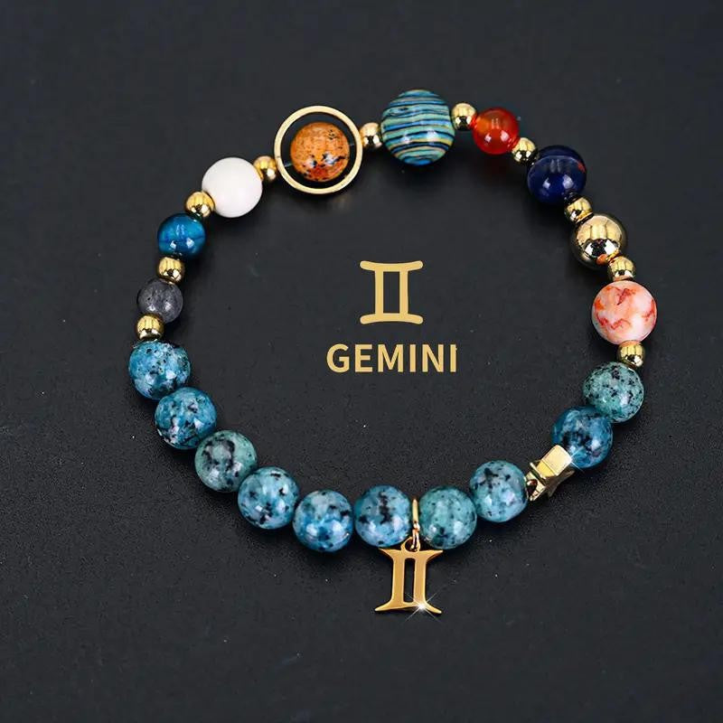 Planets Twee Constellations Natural Stone Blue Black Bracelet