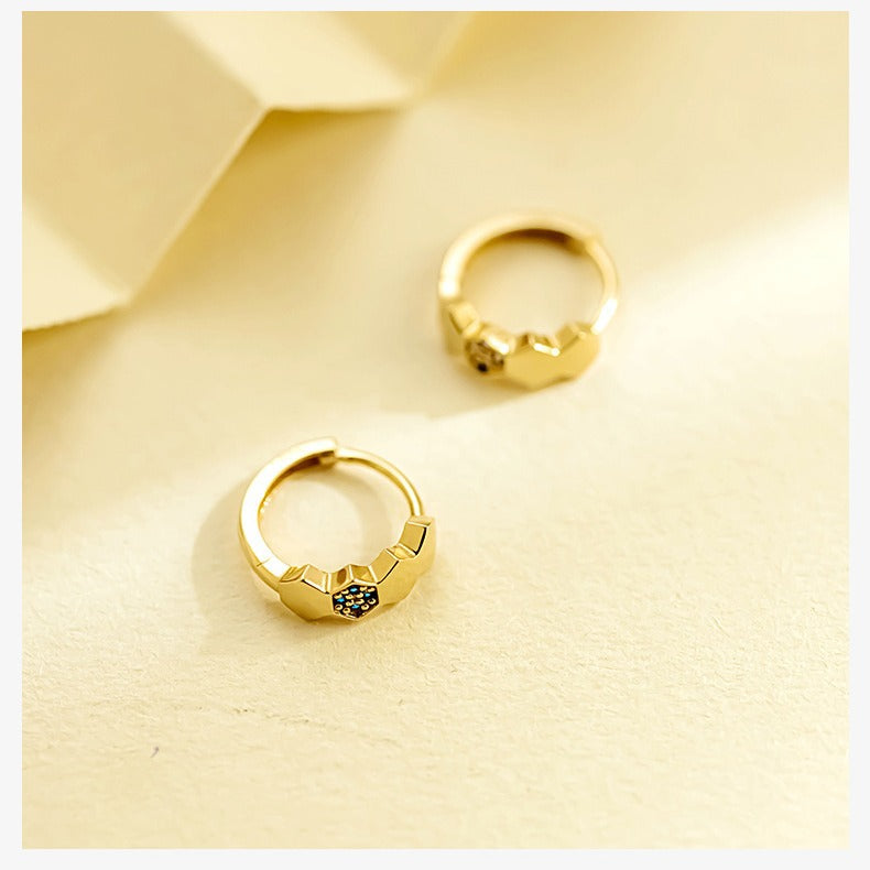 Sier Plated Honeycomb Blue Zircon Minority Fashion Earrings