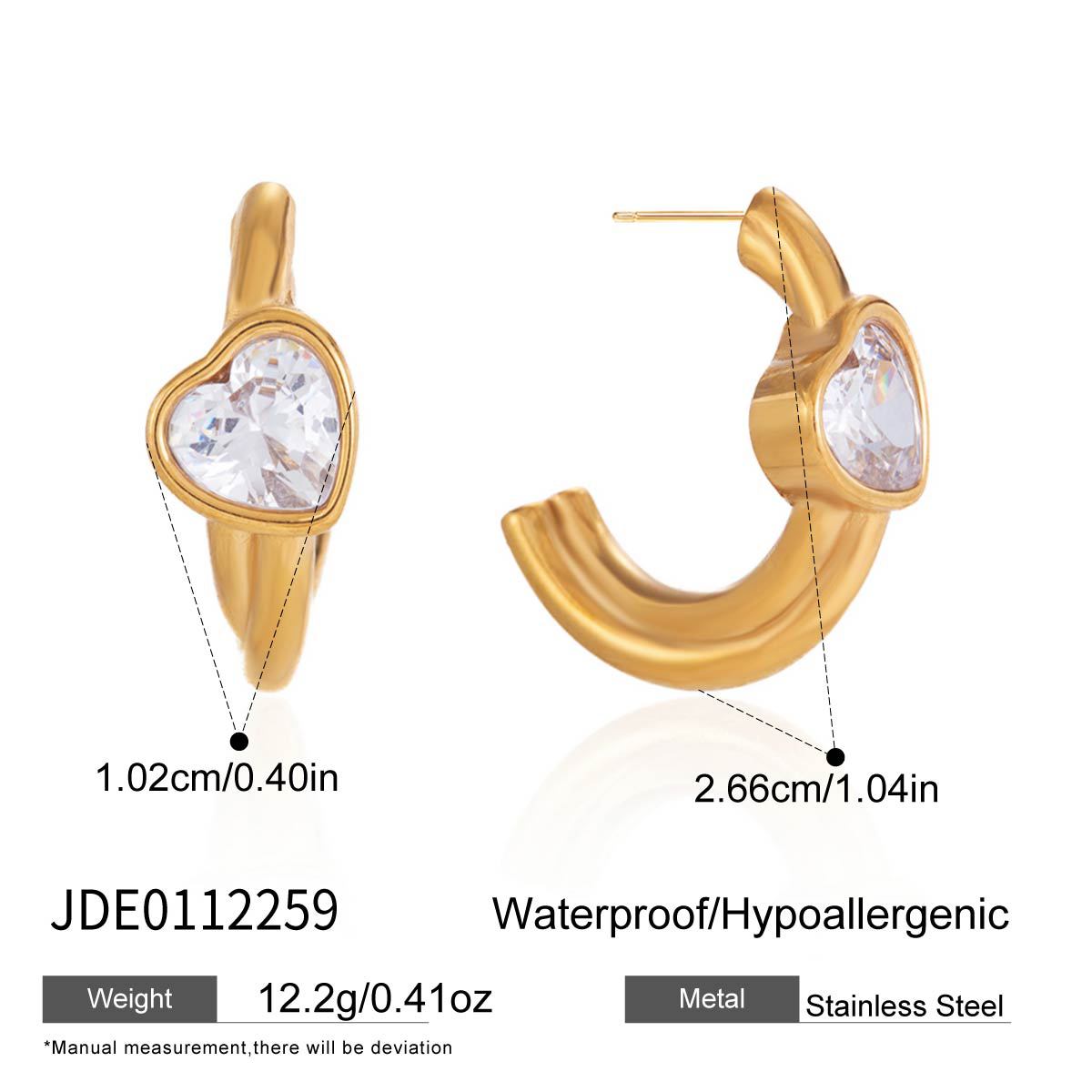 Stainless Steel Loving Heart Zircon Shaped Light Luxury Stud Earrings