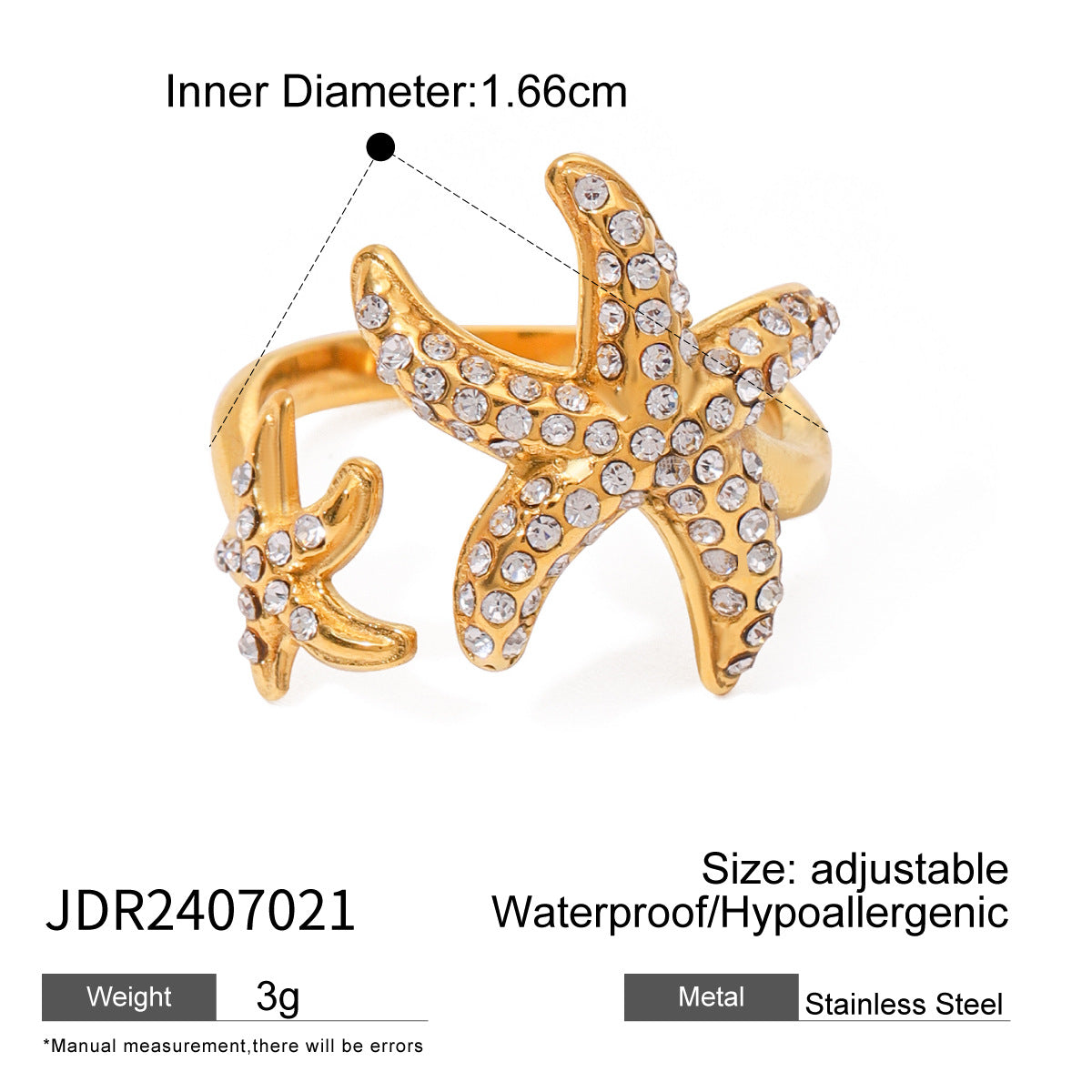 Ding Stainless Steel Full Diamond Open Advanced Rings