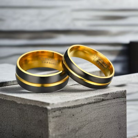 Women's & Men's Fashion Titanium Steel Black Gold Two-tone Rings