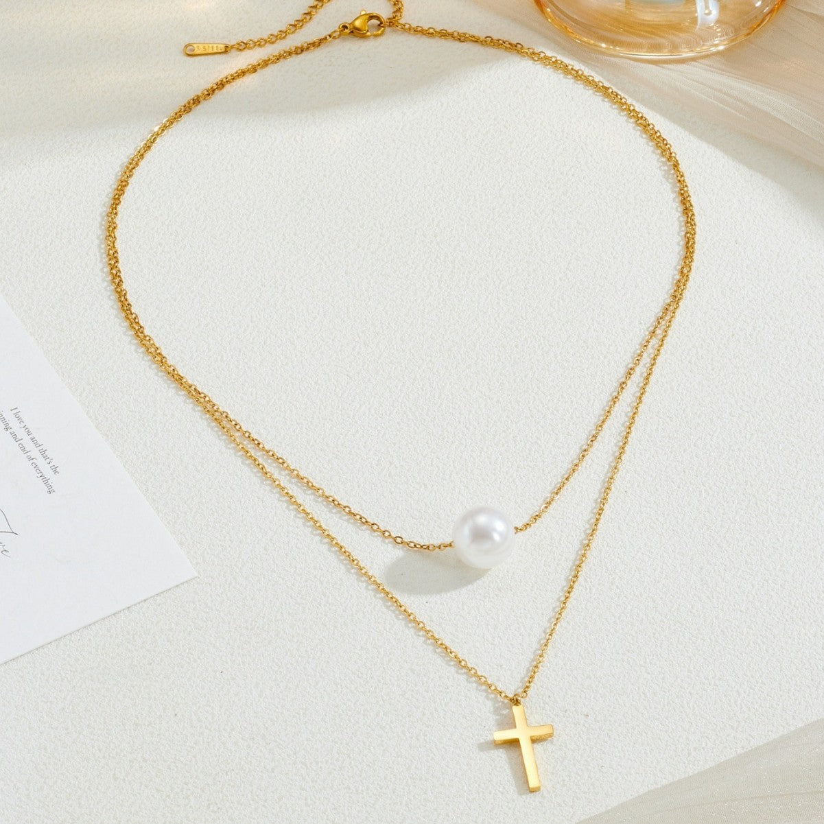 Clavicle Chain Cross Pearl Design Simple Necklace