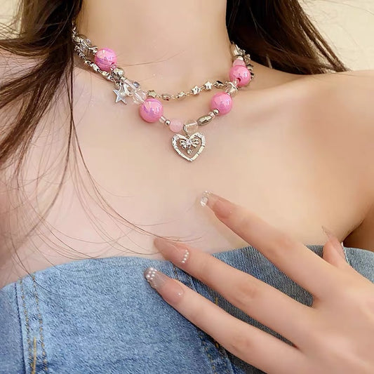 Stitching Stars Hollow Heart Female Hot Sweet Cool Light Luxury Necklace