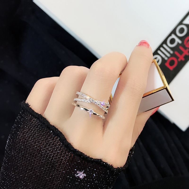 Real Gold Electroplated Zircon Buckle Light Luxury High Sense Index Ring