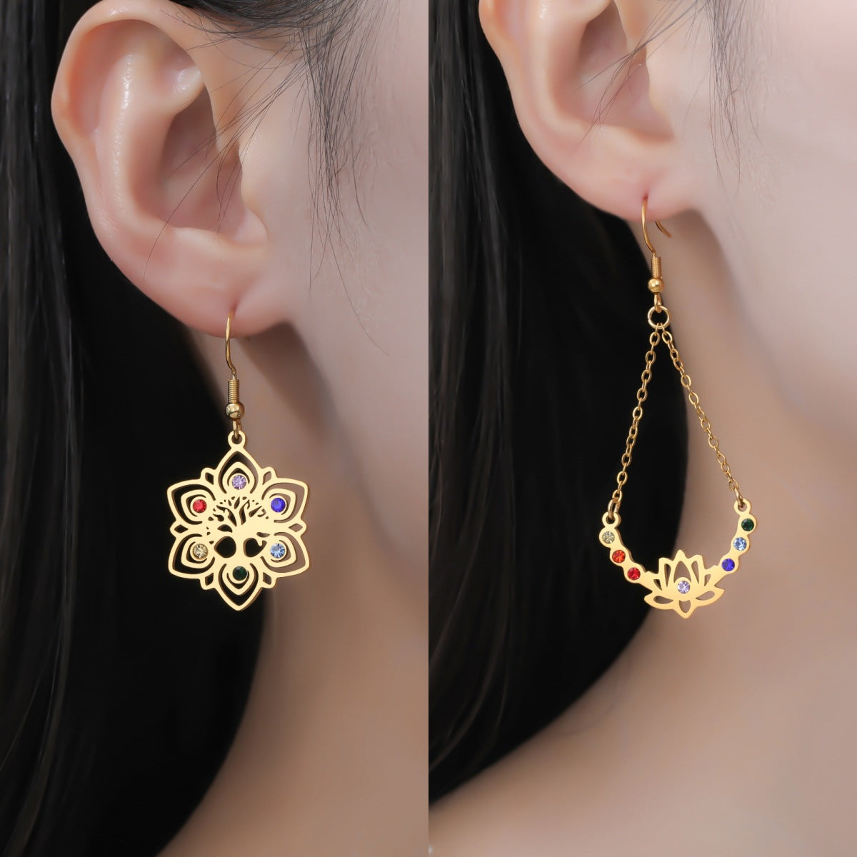 Niche Design Light Luxury Diamond Lotus Stainless Earrings