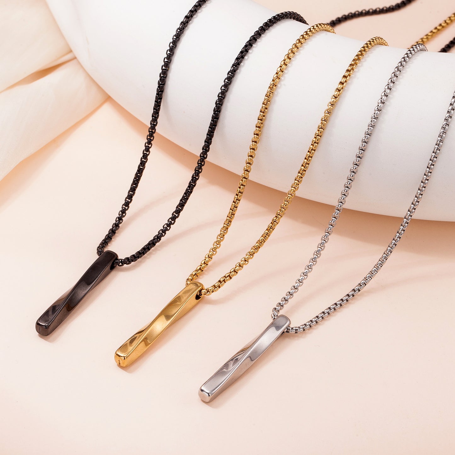 Men's Long Stainless Steel Sweater Chain Gold Plating Simple Geometric Necklaces