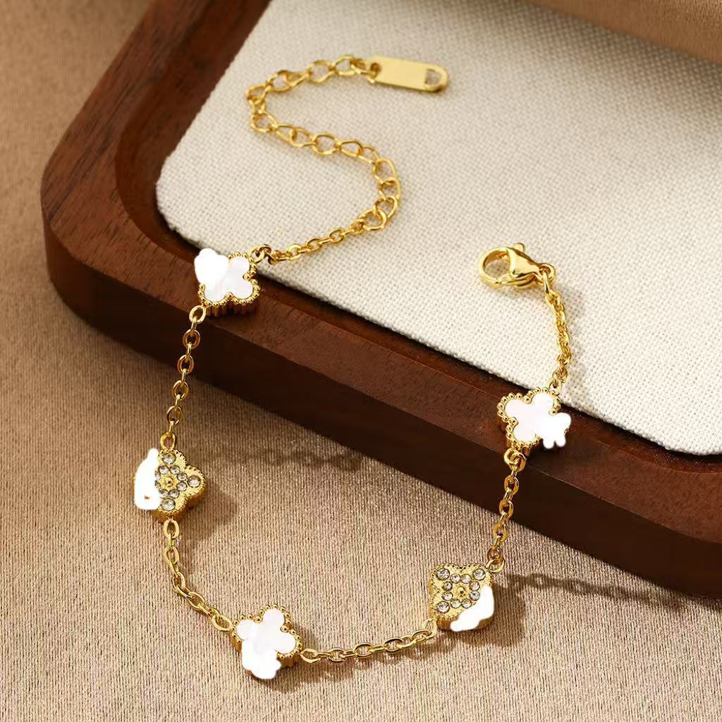 Four-leaf Clover With Diamond Real Gold Bracelets