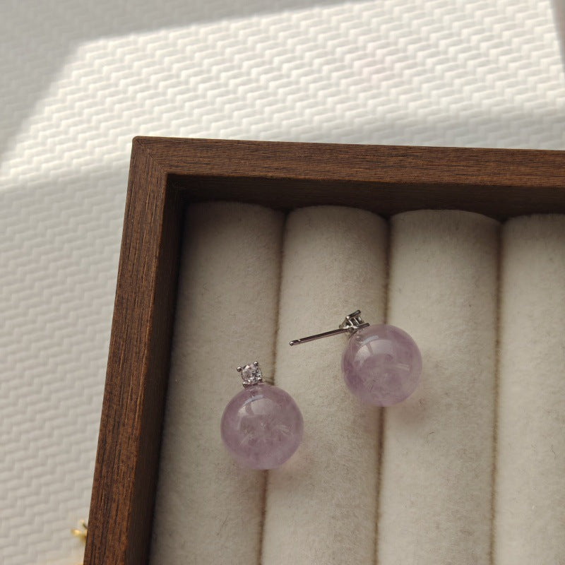 Amethyst Pink Crystal White Sier High Heels Daily Earrings