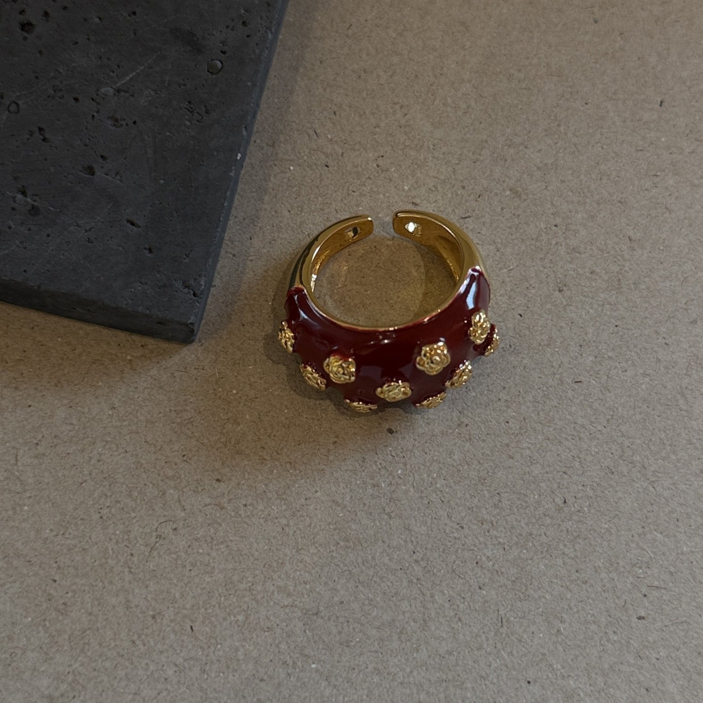 Gold Electroplating Dripping Camellia Open Fashion Index Rings