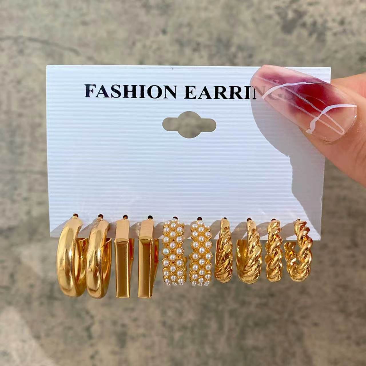 Women's Pearl Alloy Square Geometric Combination Earrings