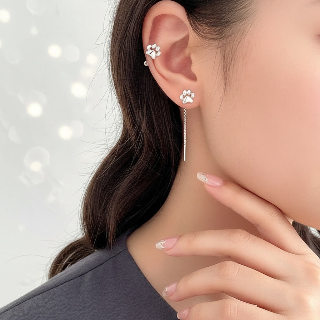 Fun Cat's Paw Soft Adorable Girly Style Small Chain Earrings