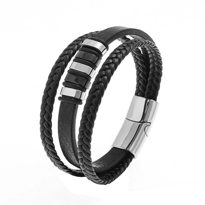 Stylish Men's Hand-woven Magnetic Snap Leather Bracelet