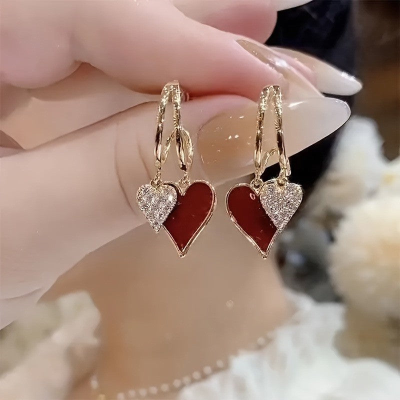 Women's Love Heart Fashion Temperament Sier Ear Light Luxury Peach Rings