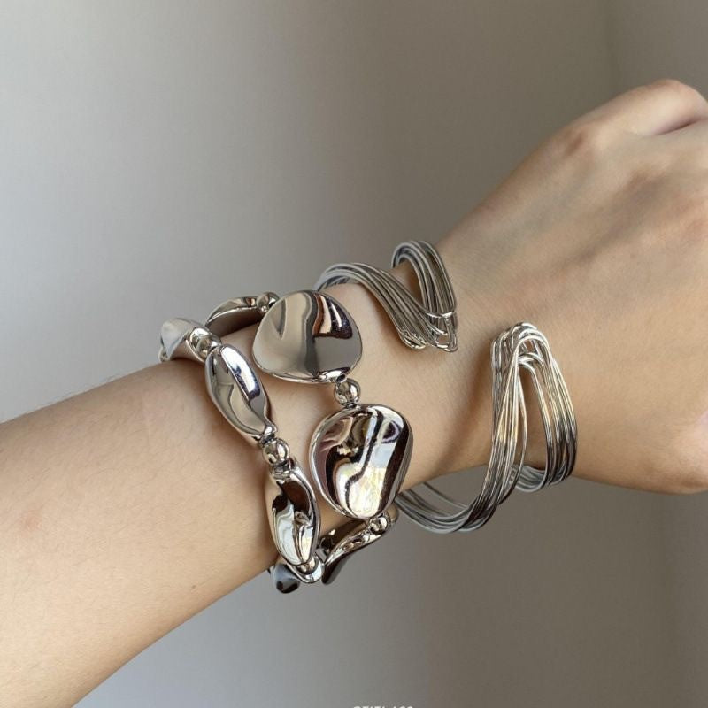 Lines Irregular Shape Open-ended Punk Gold Beaded Bracelet