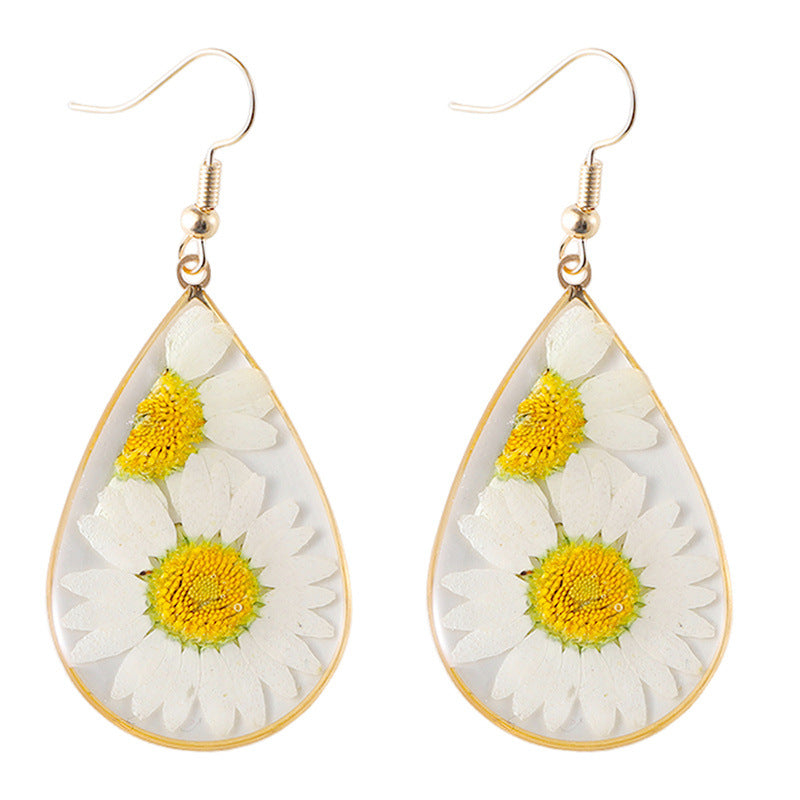 Fashion Personality Sunflower Epoxy Design Dried Flower Earrings