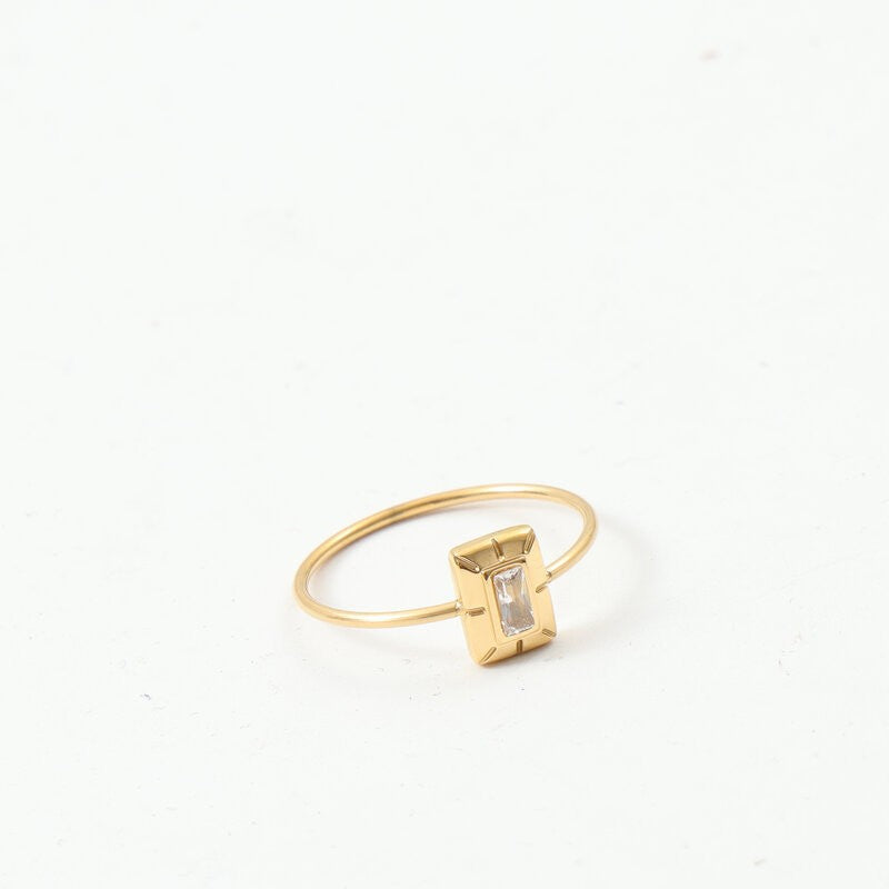 Thin Small Square Inlaid Zircon Titanium Steel Ring