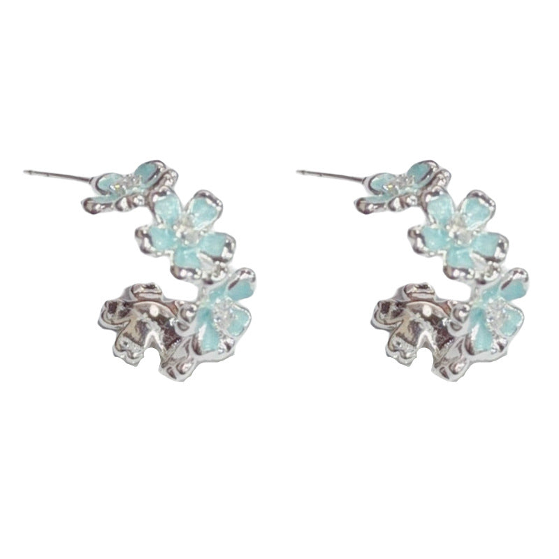 Summer Stylish Sweet Thick Sier Petals Ear Niche Temperament Light Rings