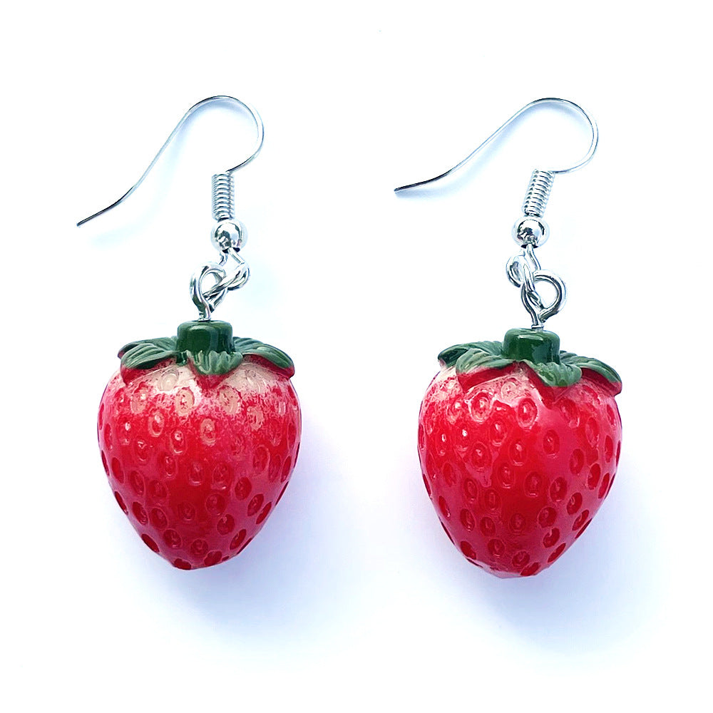 Fresh Sweet Synthetic Resin Fruit Strawberry Earrings