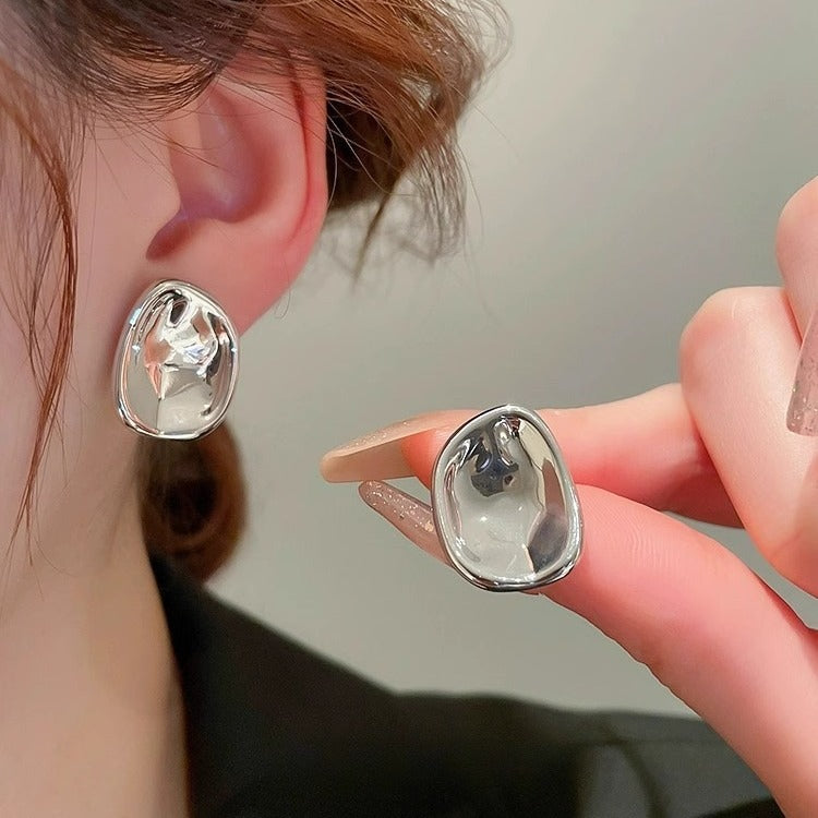 Pleated Irregular Glossy Female Cold Style Stud Earrings